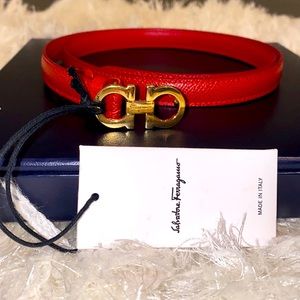 Salvatore Ferragamo Red Gancini Skinny Belt